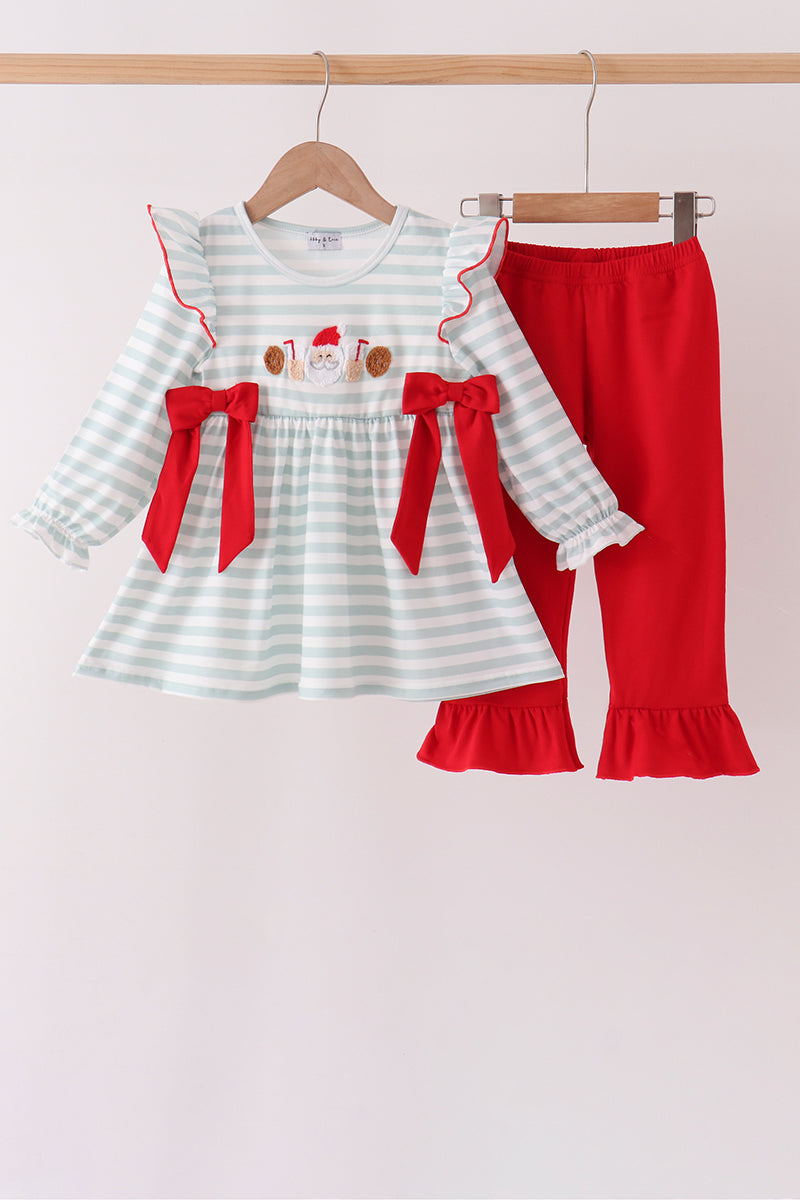 Santa french knot ruffle pants set