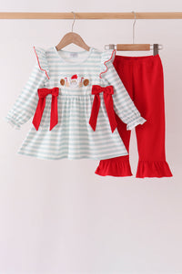 Santa french knot ruffle pants set