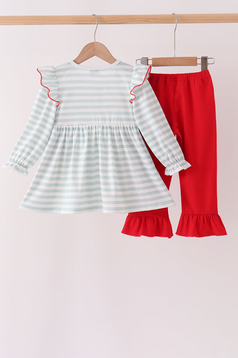 Santa french knot ruffle pants set