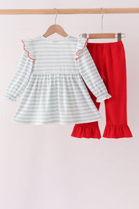 Santa french knot ruffle pants set