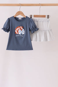 Football bow french knot skorts set