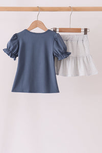 Football bow french knot skorts set