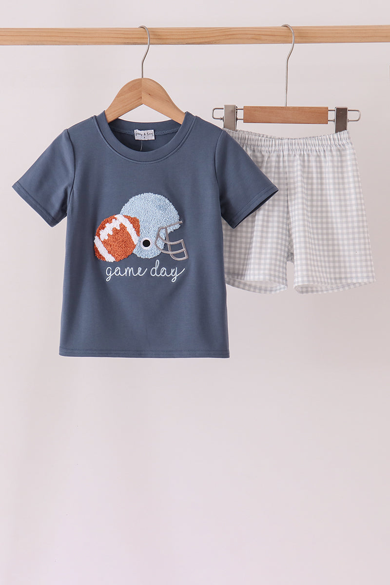Football bow french knot shorts set