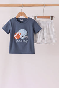 Football bow french knot shorts set
