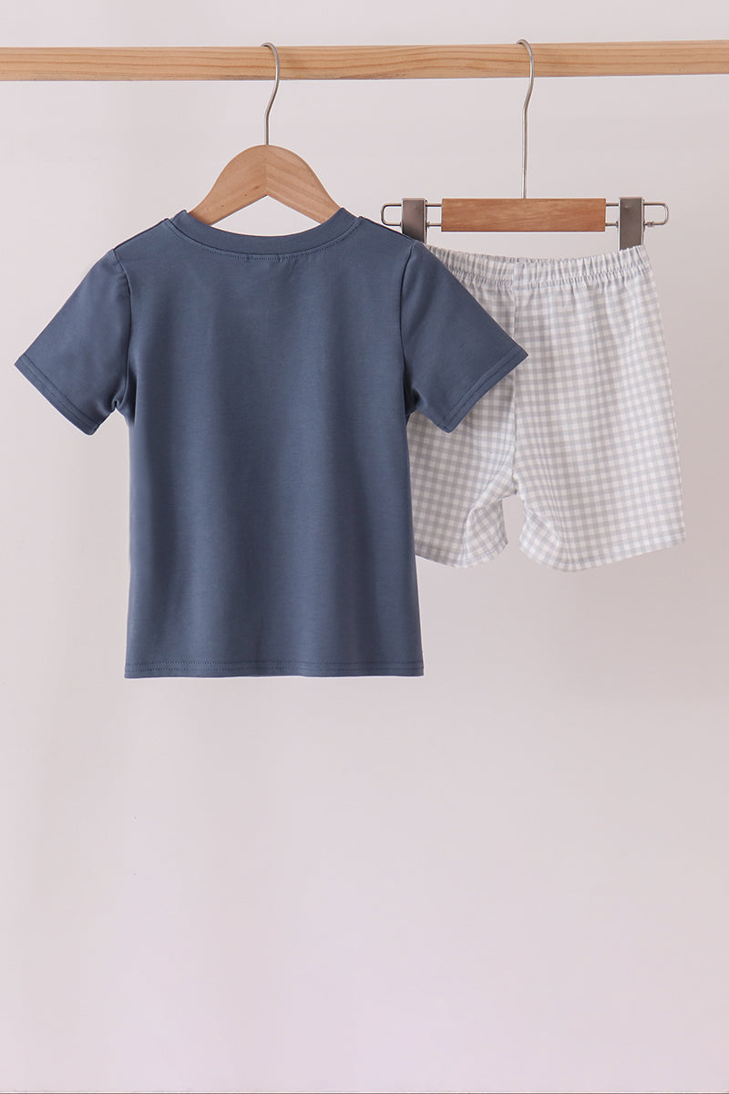 Football bow french knot shorts set