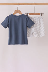 Football bow french knot shorts set