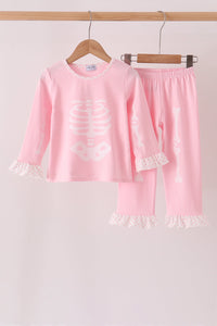 Skeleton print ruffle pants set
