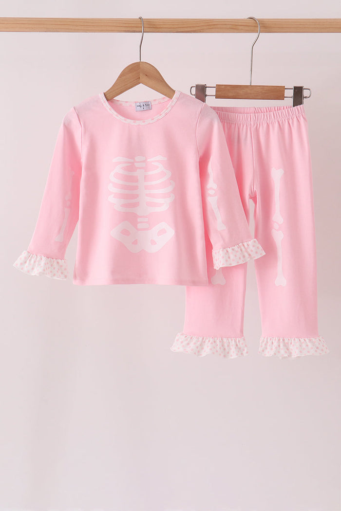 Skeleton print ruffle pants set