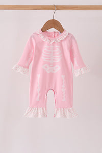 Skeleton print ruffle romper