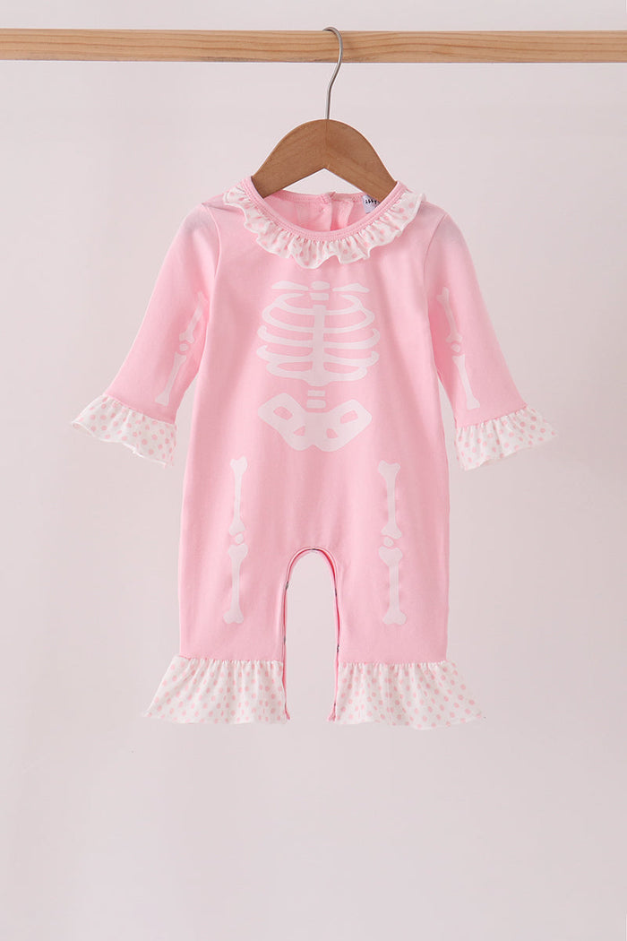 Skeleton print ruffle romper