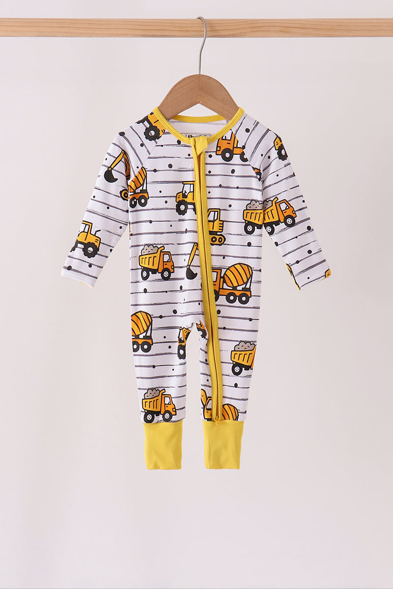 Construction Trucks Zip Bamboo Romper