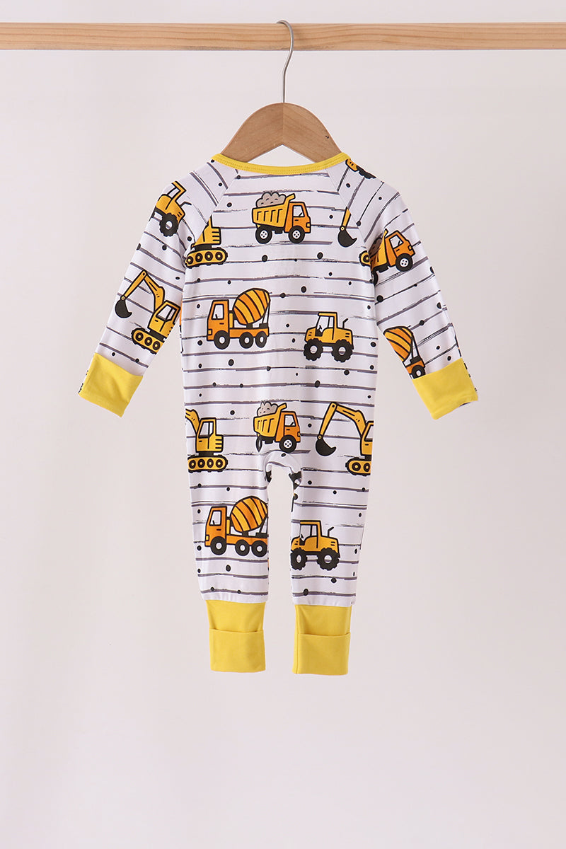 Construction Trucks Zip Bamboo Romper