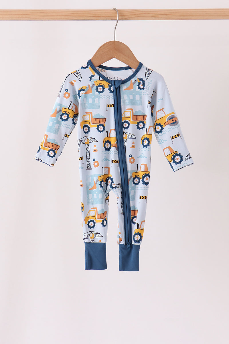 Construction Trucks Zip Bamboo Romper