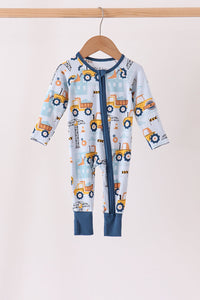 Construction Trucks Zip Bamboo Romper