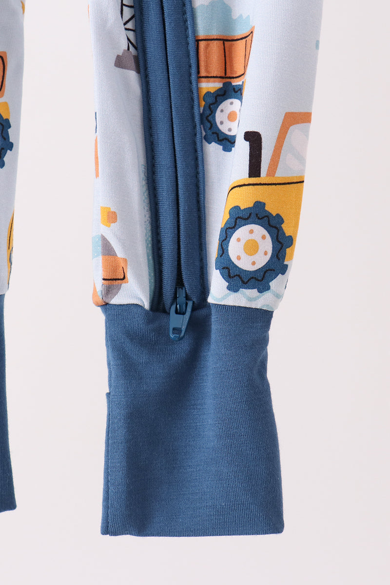 Construction Trucks Zip Bamboo Romper