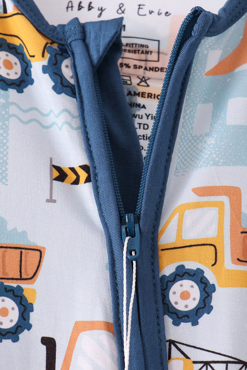 Construction Trucks Zip Bamboo Romper