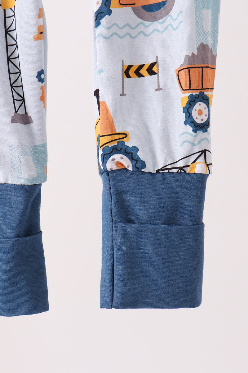 Construction Trucks Zip Bamboo Romper