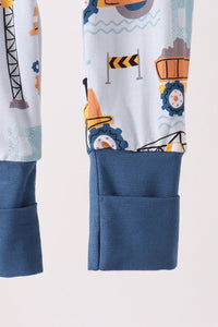 Construction Trucks Zip Bamboo Romper