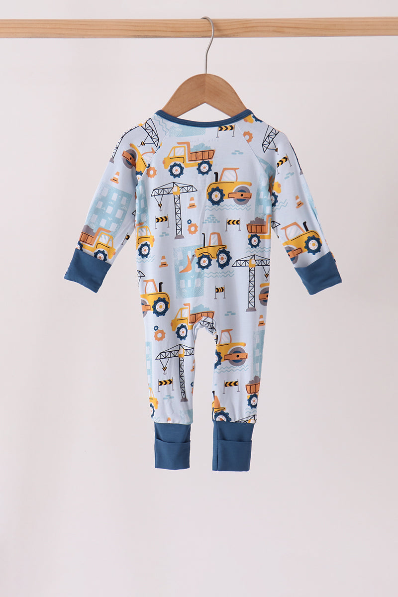 Construction Trucks Zip Bamboo Romper