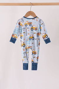 Construction Trucks Zip Bamboo Romper