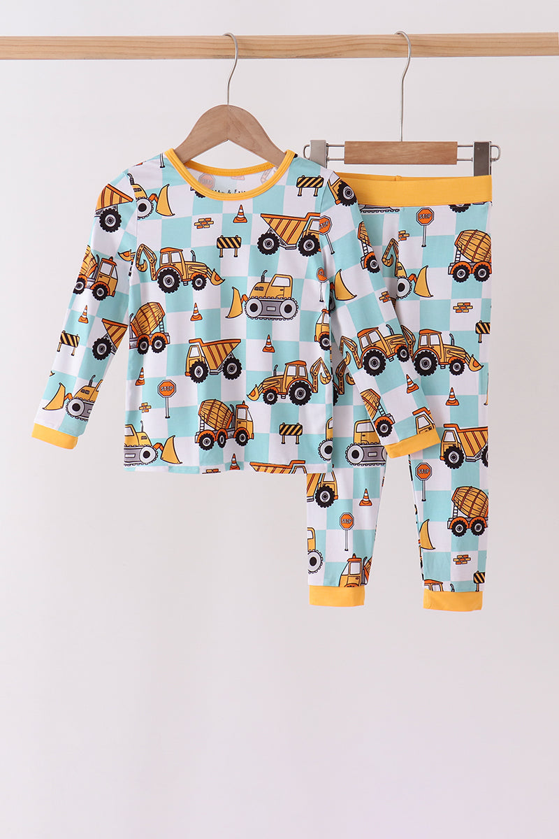 Construction trucks bamboo pajama set