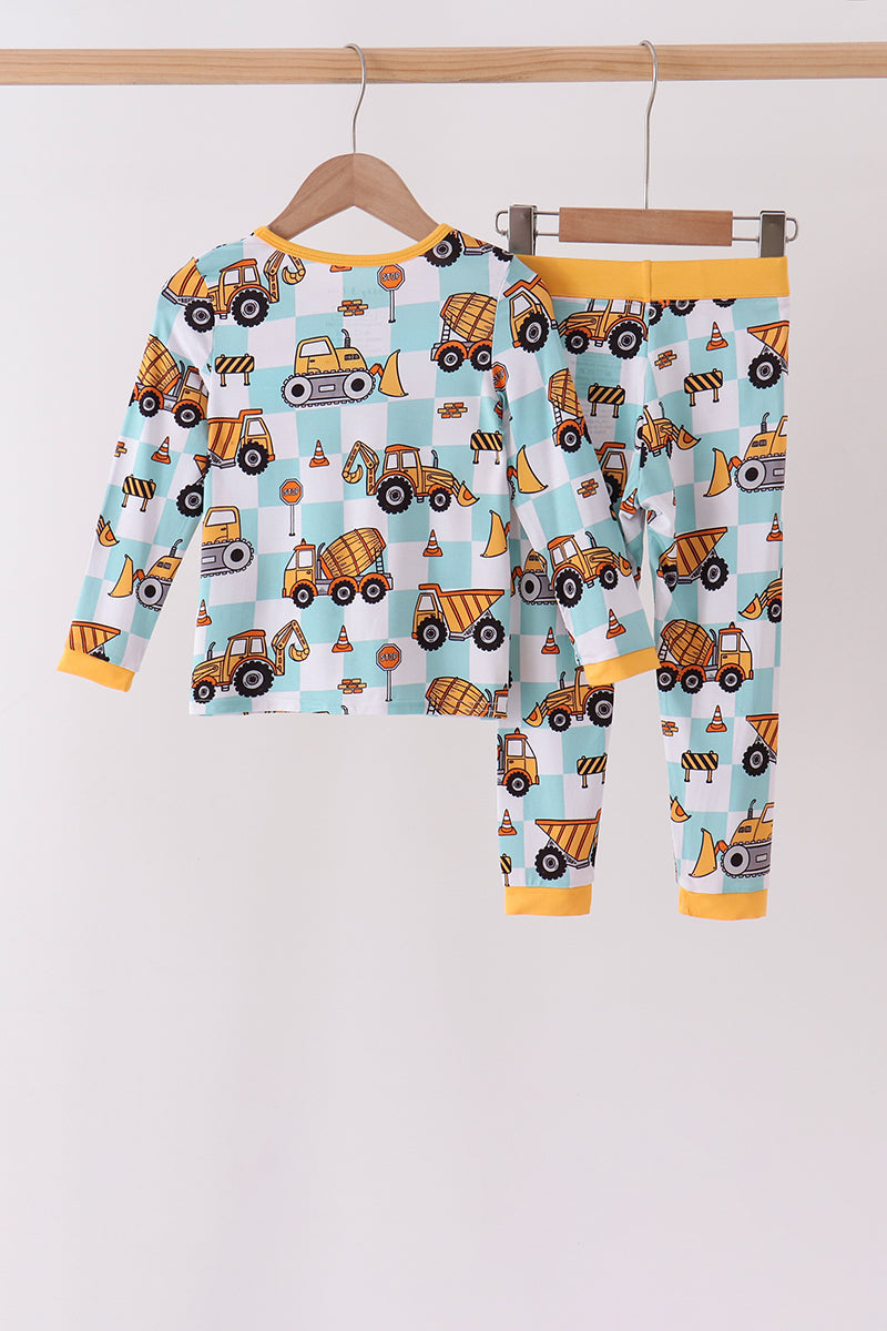 Construction trucks bamboo pajama set