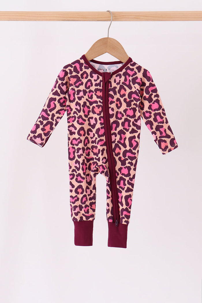 Leopard bamboo zipper romper