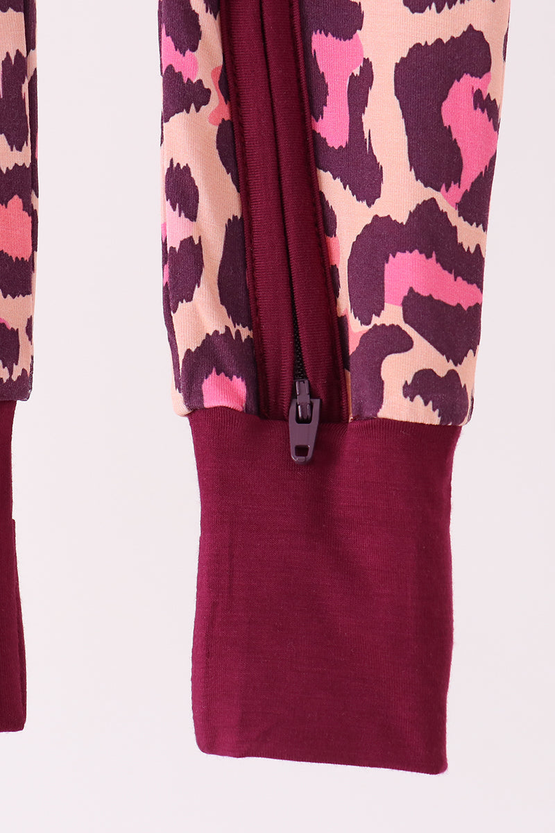 Leopard bamboo zipper romper