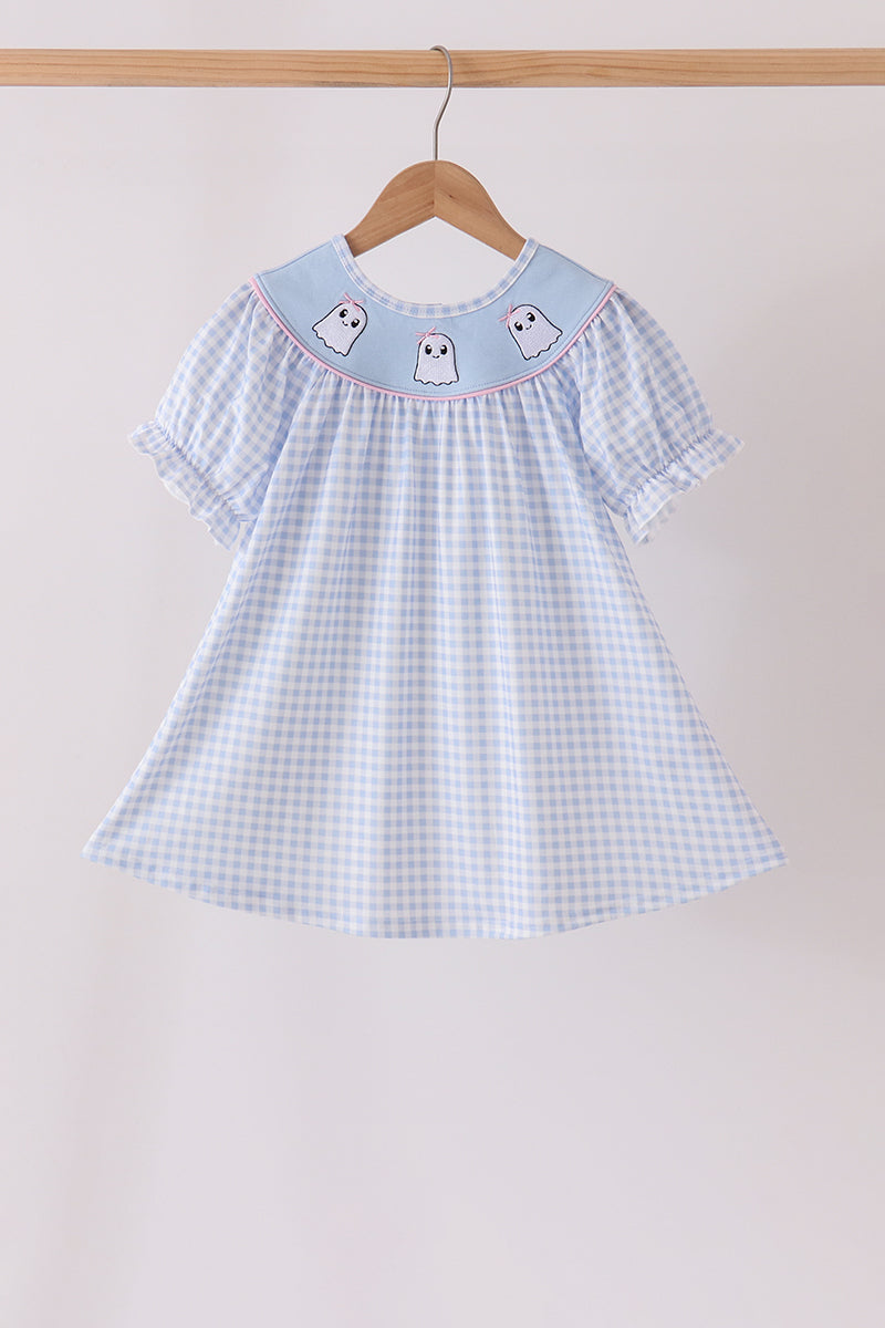 Ghost embroidery gingham dress