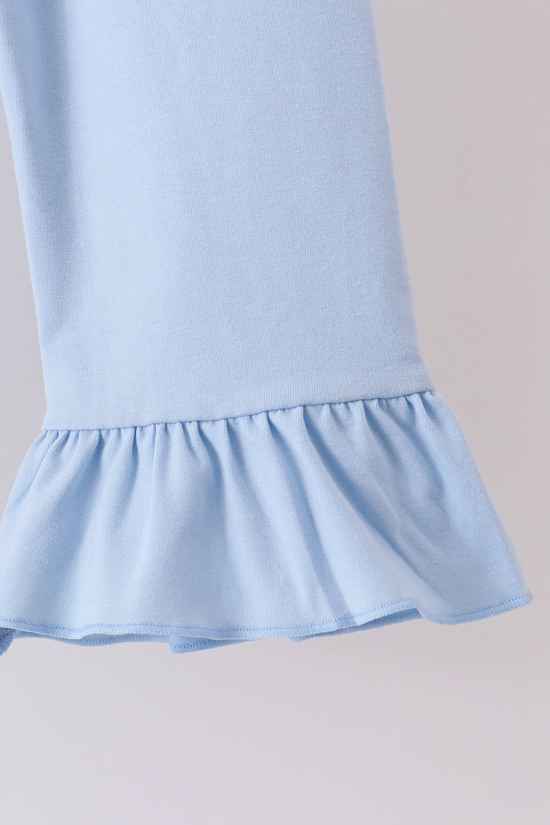 Ghost embroidery gingham ruffle pants set