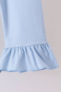 Ghost embroidery gingham ruffle pants set