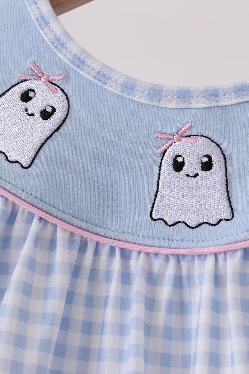 Ghost embroidery gingham ruffle pants set