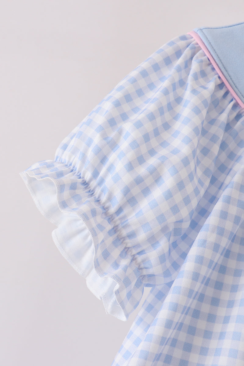 Ghost embroidery gingham ruffle pants set