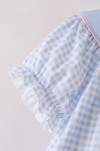 Ghost embroidery gingham ruffle pants set