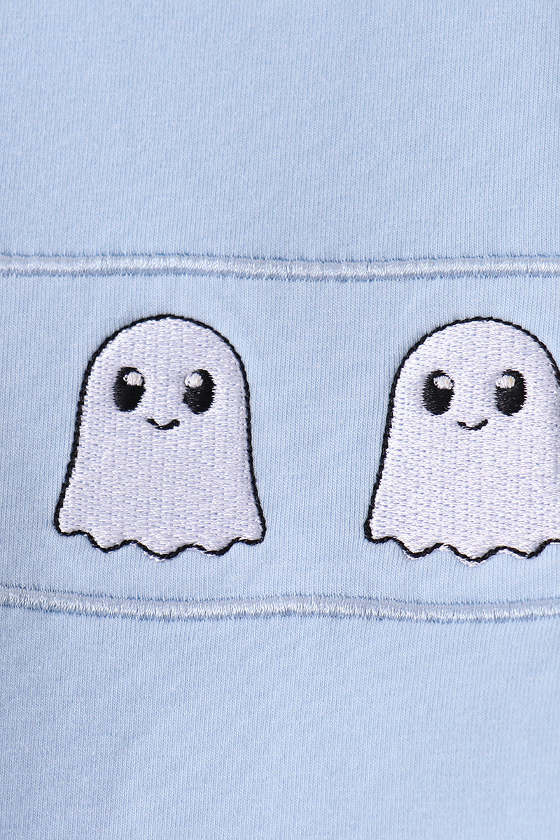 Ghost embroidery gingham shorts set