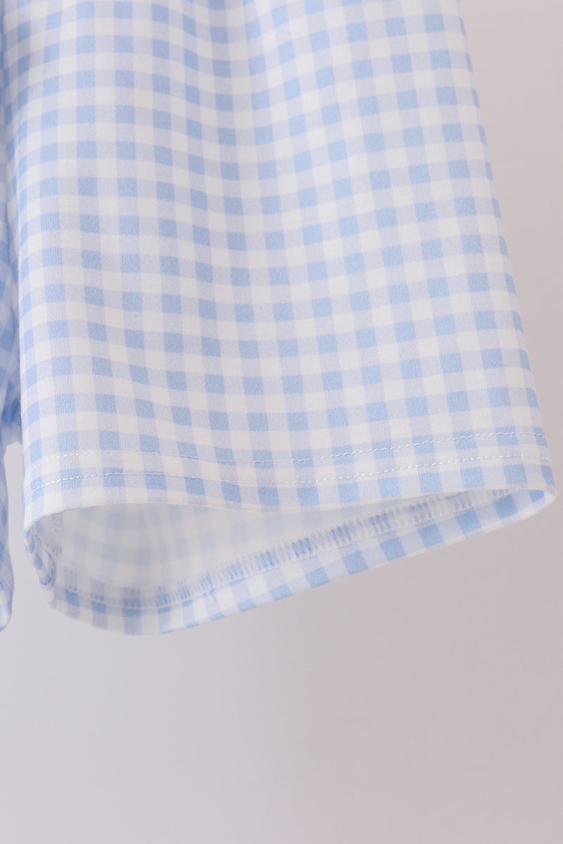 Ghost embroidery gingham shorts set
