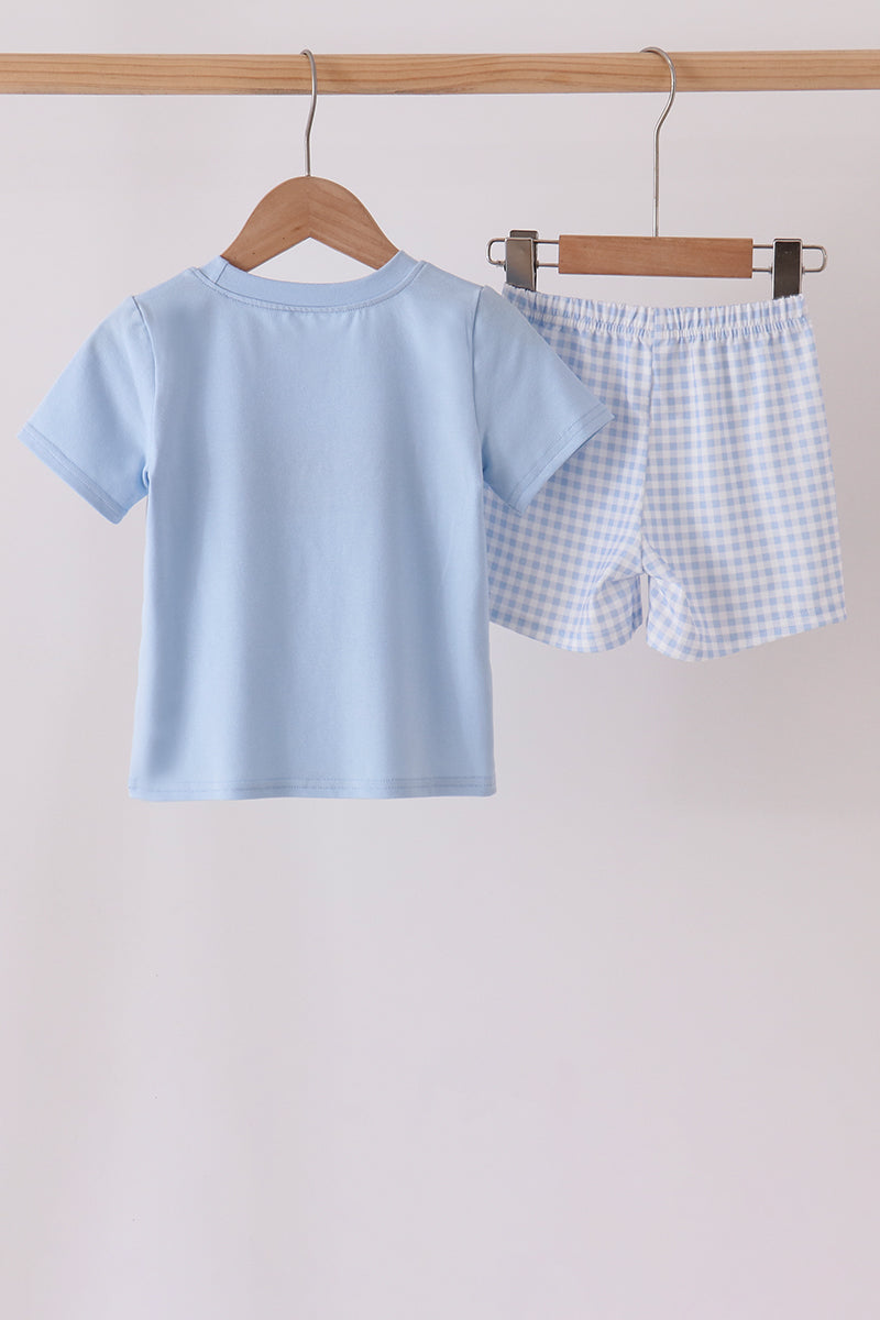 Ghost embroidery gingham shorts set