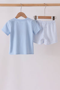 Ghost embroidery gingham shorts set