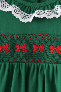 Forest bow smocked ruffle dress