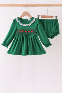 Forest bow smocked ruffle bloomer set