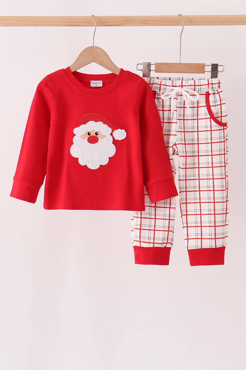 Santa Applique Plaid Pants Set