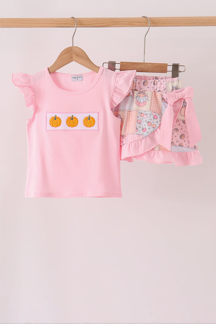 Pumpkin ruffle skorts set