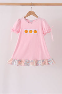 Pumpkin embroidery ruffle dress