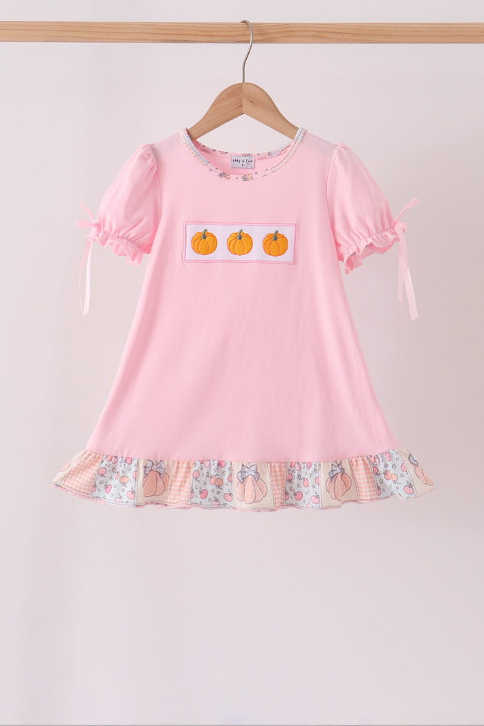 Pumpkin embroidery ruffle dress