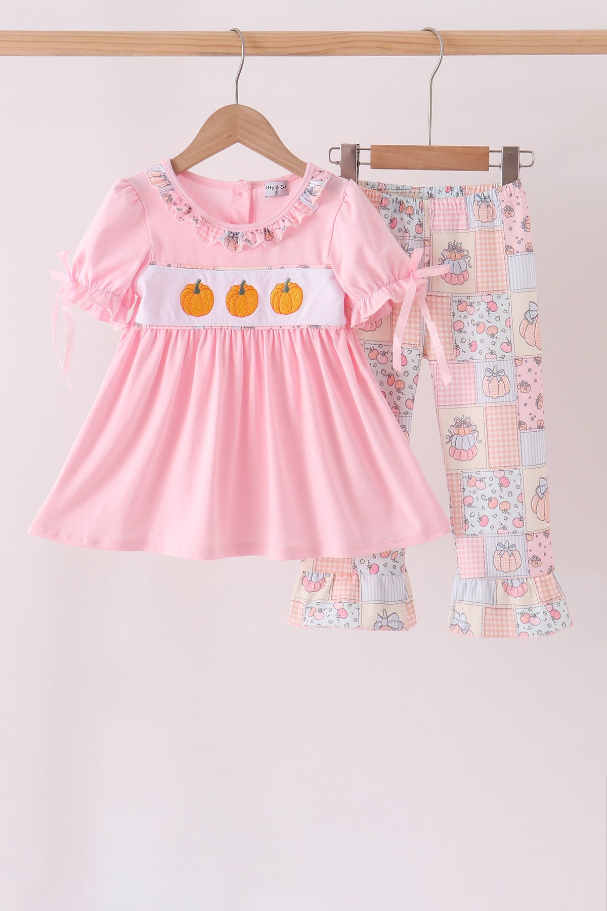 Pumpkin embroidery ruffle pants set