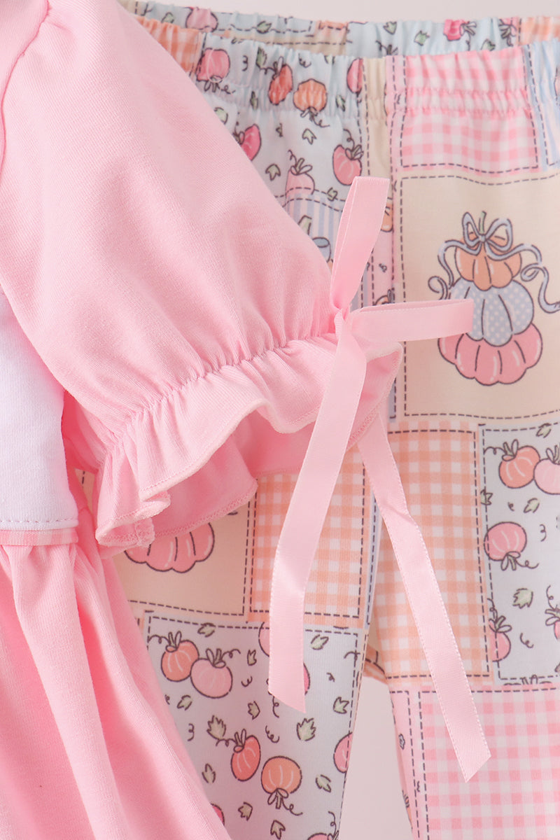 Pumpkin embroidery ruffle pants set