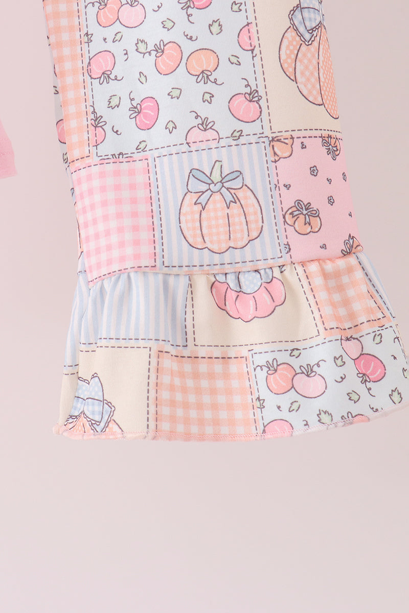 Pumpkin embroidery ruffle pants set