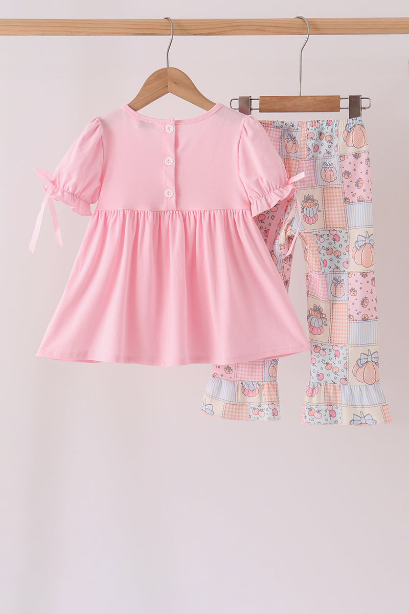 Pumpkin embroidery ruffle pants set