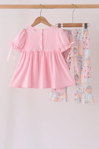 Pumpkin embroidery ruffle pants set