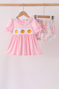 Pumpkin embroidery ruffle bloomer set